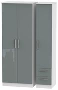 Knightsbridge Grey Gloss and White 3 Door Tall Triple Wardrobe - RHF 2 Drawers
