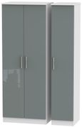 Knightsbridge Grey Gloss and White 3 Door Tall Triple Wardrobe