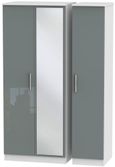 Knightsbridge Grey Gloss and White 3 Door Triple Wardrobe - 1 Mirror