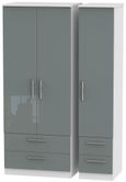 Knightsbridge Grey Gloss and White 3 Door Triple Wardrobe - 4 Drawers