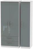 Knightsbridge Grey Gloss and White 3 Door Triple Wardrobe - LHF 2 Drawers