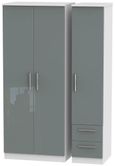 Knightsbridge Grey Gloss and White 3 Door Triple Wardrobe - RHF 2 Drawers