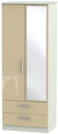 Knightsbridge Mushroom and Cashmere Matt 2 Door Tall Combi Wardrobe - 1 Mirror