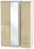 Knightsbridge Mushroom and Cashmere Matt 3 Door Combi Wardrobe - 1 Mirror and RHF 2 Drawers
