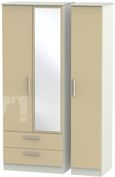Knightsbridge Mushroom and Cashmere Matt 3 Door Tall Combi Wardrobe - 1 Mirror and LHF 2 Drawers