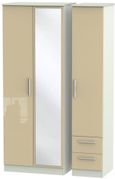 Knightsbridge Mushroom and Cashmere Matt 3 Door Tall Combi Wardrobe - 1 Mirror and RHF 2 Drawers