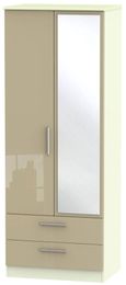 Knightsbridge Mushroom and Cream 2 Door Tall Combi Wardrobe - 1 Mirror