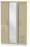 Knightsbridge Mushroom and Cream 3 Door Tall Combi Wardrobe - 1 Mirror and RHF 2 Drawers