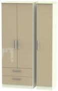 Knightsbridge Mushroom and Cream 3 Door Tall Triple Wardrobe - LHF 2 Drawers