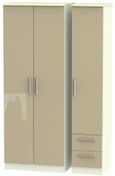 Knightsbridge Mushroom and Cream 3 Door Tall Triple Wardrobe - RHF 2 Drawers
