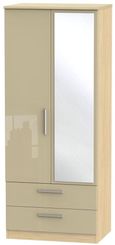 Knightsbridge Mushroom and Light Oak 2 Door Combi Wardrobe - 1 Mirror