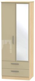 Knightsbridge Mushroom and Light Oak 2 Door Tall Combi Wardrobe - 1 Mirror