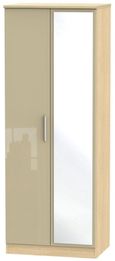 Knightsbridge Mushroom and Light Oak 2 Door Tall Wardrobe - 1 Mirror