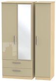 Knightsbridge Mushroom and Light Oak 3 Door Combi Wardrobe - 1 Mirror and LHF 2 Drawers