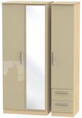 Knightsbridge Mushroom and Light Oak 3 Door Combi Wardrobe - 1 Mirror and RHF 2 Drawers