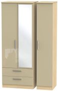 Knightsbridge Mushroom and Light Oak 3 Door Tall Combi Wardrobe - 1 Mirror and LHF 2 Drawers