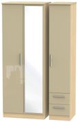 Knightsbridge Mushroom and Light Oak 3 Door Tall Combi Wardrobe - 1 Mirror and RHF 2 Drawers