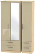 Knightsbridge Mushroom and Light Oak 3 Door Tall Combi Wardrobe - 1 Mirror