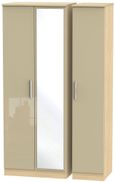 Knightsbridge Mushroom and Light Oak 3 Door Tall Triple Wardrobe - 1 Mirror