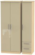 Knightsbridge Mushroom and Light Oak 3 Door Tall Triple Wardrobe - RHF 2 Drawers
