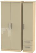 Knightsbridge Mushroom and Light Oak 3 Door Triple Wardrobe - RHF 2 Drawers