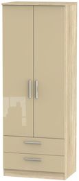 Knightsbridge Mushroom and Oak Effect 2 Door 2 Drawer Tall Wardrobe