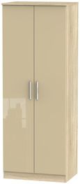 Knightsbridge Mushroom and Oak Effect 2 Door Plain Tall Wardrobe