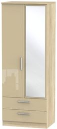 Knightsbridge Mushroom and Oak Effect 2 Door Tall Combi Wardrobe - 1 Mirror