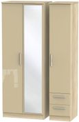 Knightsbridge Mushroom and Oak Effect 3 Door Tall Combi Wardrobe - 1 Mirror and RHF 2 Drawers