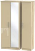 Knightsbridge Mushroom and Oak Effect 3 Door Triple Wardrobe - 1 Mirror