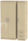 Knightsbridge Mushroom and Oak Effect 3 Door Triple Wardrobe - RHF 2 Drawers
