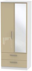 Knightsbridge Mushroom and White 2 Door Tall Combi Wardrobe - 1 Mirror