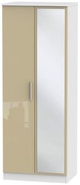Knightsbridge Mushroom and White 2 Door Tall Wardrobe - 1 Mirror
