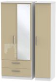 Knightsbridge Mushroom and White 3 Door Combi Wardrobe - 1 Mirror and LHF 2 Drawers