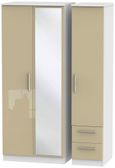 Knightsbridge Mushroom and White 3 Door Combi Wardrobe - 1 Mirror and RHF 2 Drawers