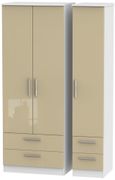 Knightsbridge Mushroom and White 3 Door Tall Triple Wardrobe - 4 Drawers