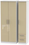 Knightsbridge Mushroom and White 3 Door Tall Triple Wardrobe - RHF 2 Drawers