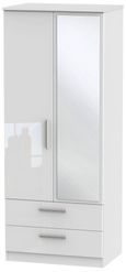 Knightsbridge White Gloss 2 Door Combi Wardrobe - 1 Mirror