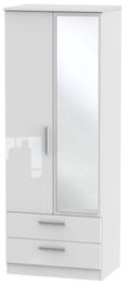 Knightsbridge White Gloss 2 Door Tall Combi Wardrobe - 1 Mirror