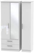 Knightsbridge White Gloss 3 Door Tall Combi Wardrobe - 1 Mirror and LHF 2 Drawers