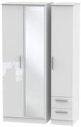 Knightsbridge White Gloss 3 Door Tall Combi Wardrobe - 1 Mirror and RHF 2 Drawers