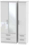 Knightsbridge White Gloss 3 Door Tall Combi Wardrobe - 1 Mirror