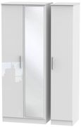 Knightsbridge White Gloss 3 Door Tall Triple Wardrobe - 1 Mirror