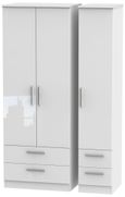 Knightsbridge White Gloss 3 Door Tall Triple Wardrobe - 4 Drawers