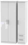 Knightsbridge White Gloss 3 Door Tall Triple Wardrobe - RHF 2 Drawers