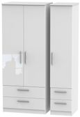 Knightsbridge White Gloss 3 Door Triple Wardrobe - 4 Drawers