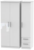 Knightsbridge White Gloss 3 Door Triple Wardrobe - RHF 2 Drawers