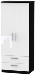 Knightsbridge White Gloss and Black 2 Door 2 Drawer Double Wardrobe