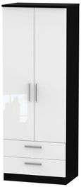 Knightsbridge White Gloss and Black 2 Door 2 Drawer Tall Wardrobe