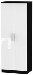 Knightsbridge White Gloss and Black 2 Door Plain Tall Wardrobe